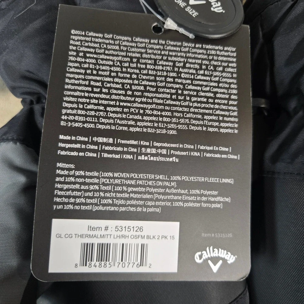 Callaway Thermal Mitts 2 Pack One Size Black Gray Golf Fleece Winter Water repel - Picture 5 of 6